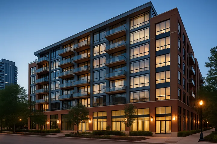 Illustrative South Loop Chicago mid-rise condominium